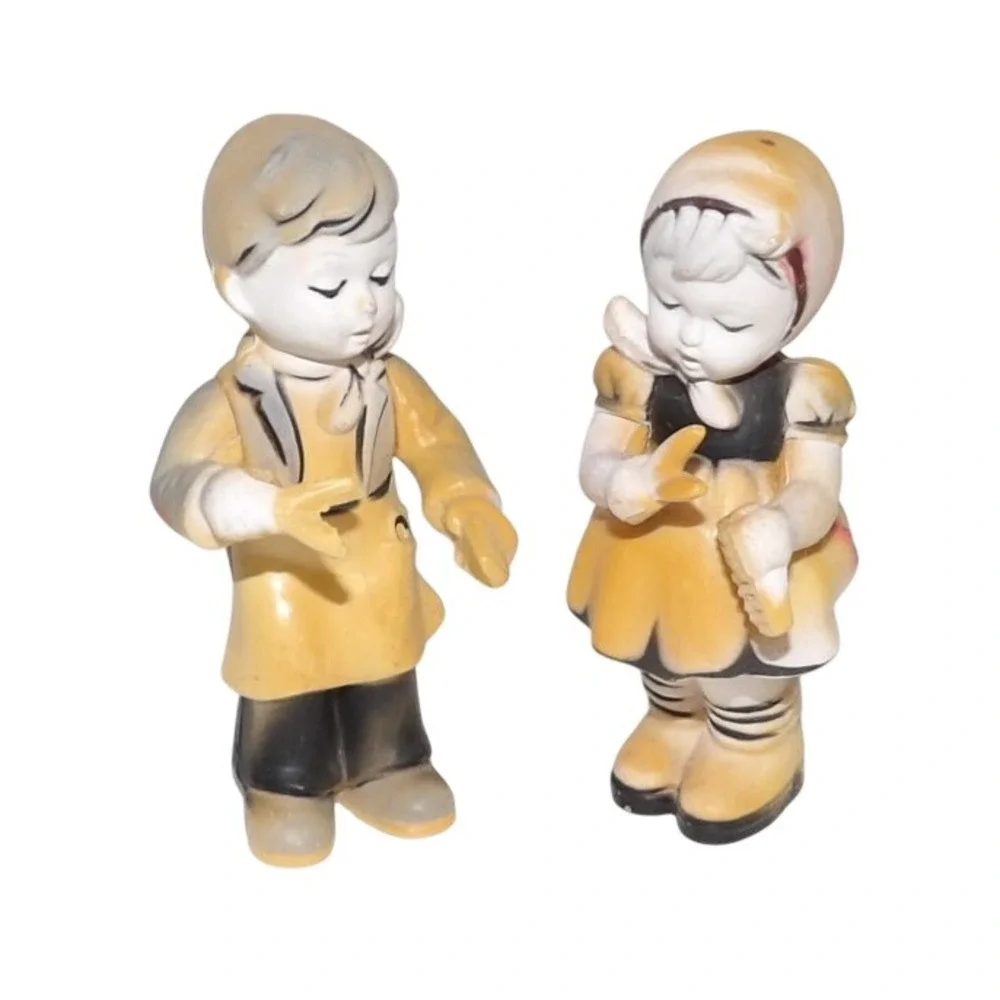 Vintage Boy and Girl Hard Plastic Figurines - Little Hair Dressers